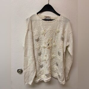 HEIRLOOM COLLECTIBLES Cream Ornately Embellished Sweater (L)